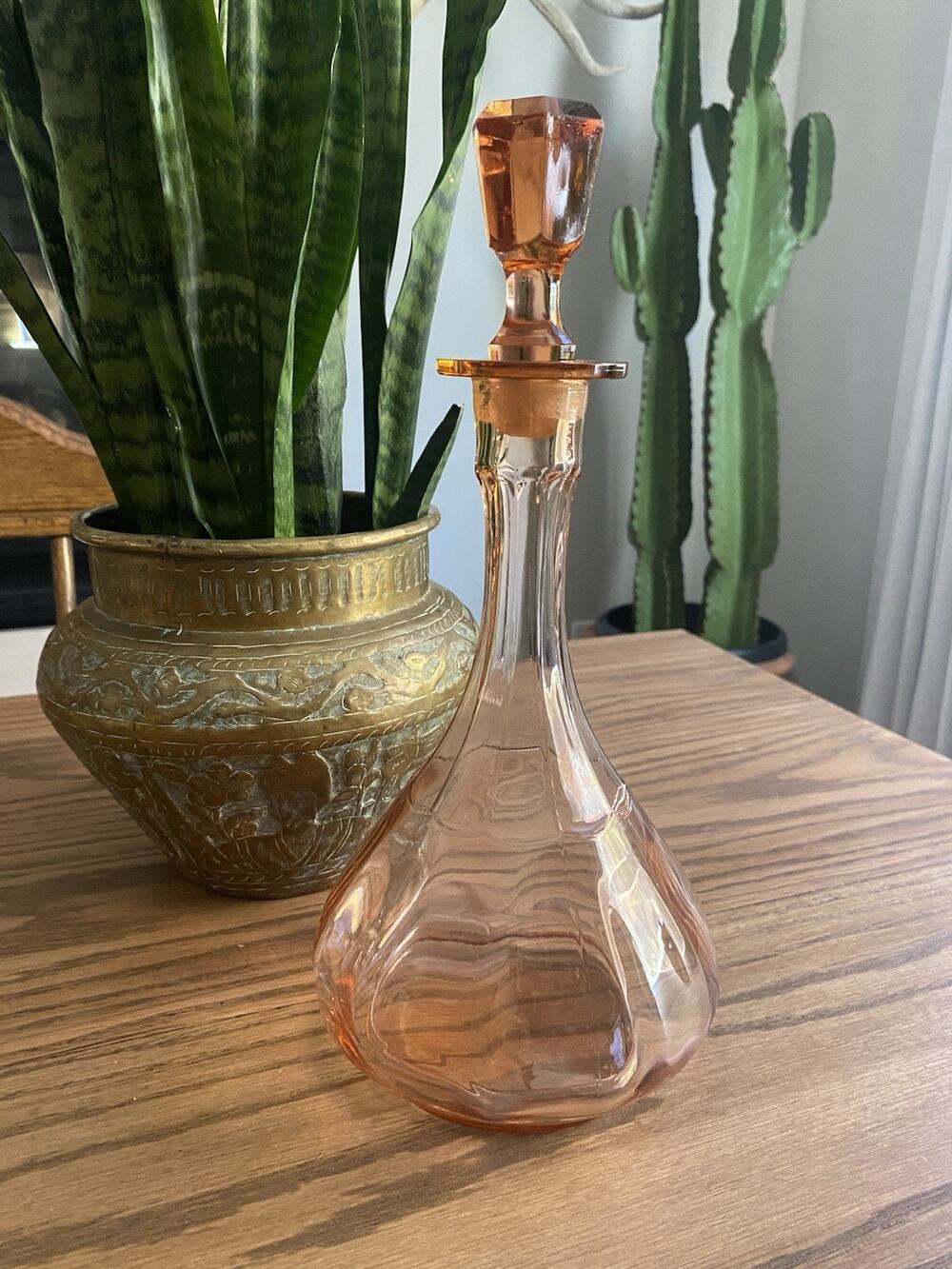 Rare Antique Pink Depression Glass Decanter With Stopper Art Deco Decanter